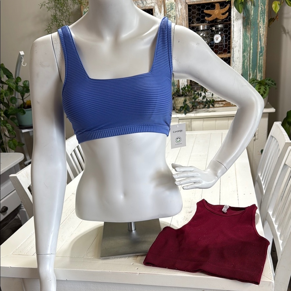 XS George Blue Ribbed Crop Top NWT Zenana S/M Burgandy tank crop top
